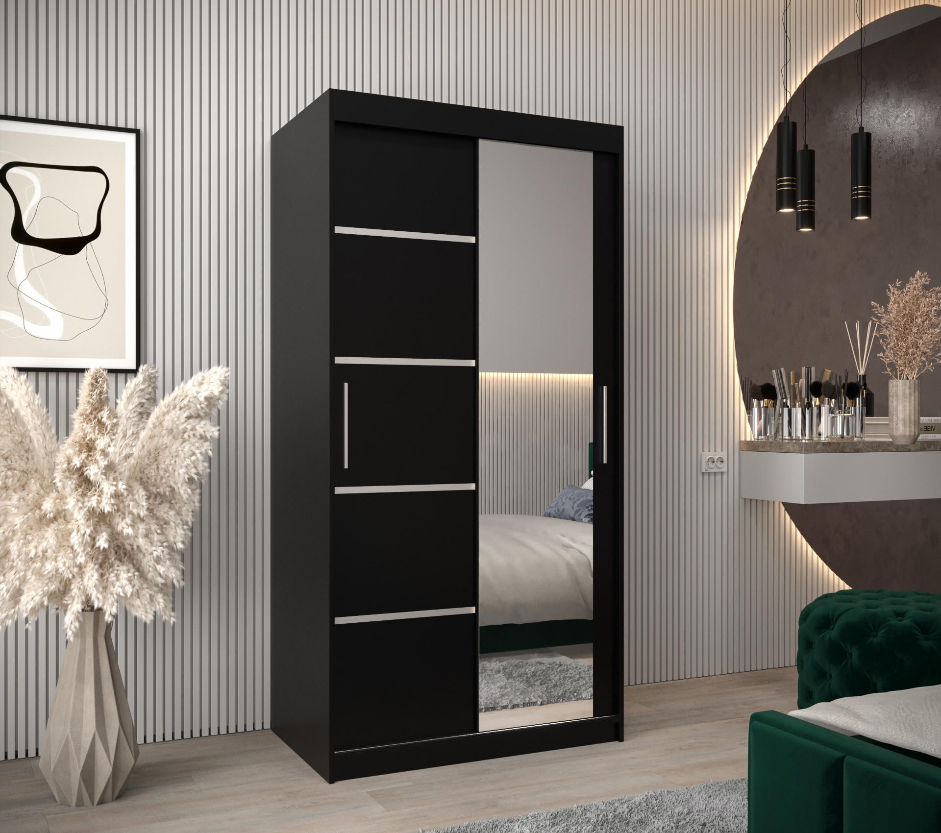 SCHWEBETÜRENSCHRANK 200/100/62 2-türig Holz MÖBEL KRYSPOL Möbel > Schränke > Kleiderschränke > Schwebetürenschränke Schwarz