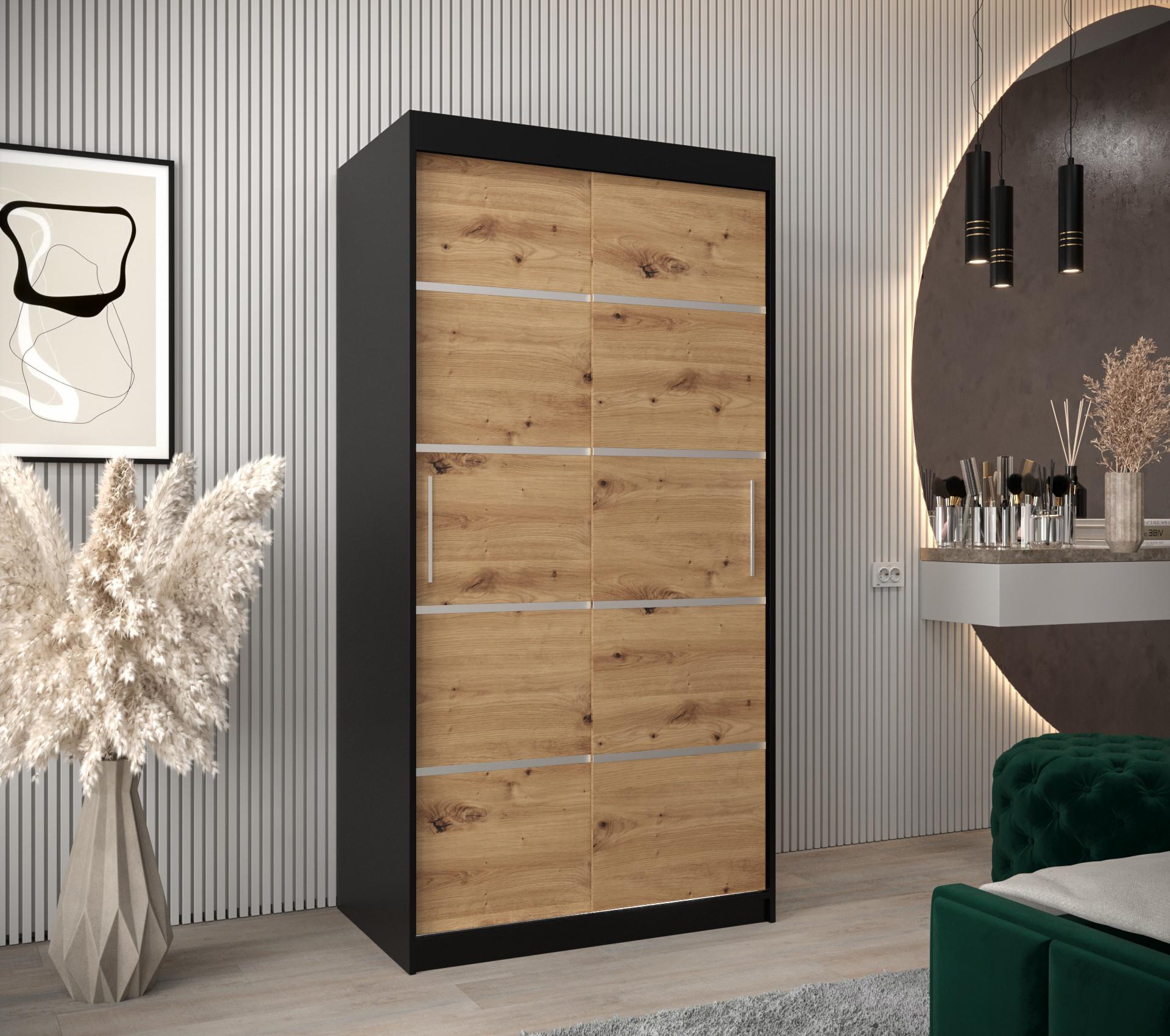 SCHWEBETÜRENSCHRANK 200/100/62 2-türig Holz MÖBEL KRYSPOL Möbel > Schränke > Kleiderschränke > Schwebetürenschränke Schwarz