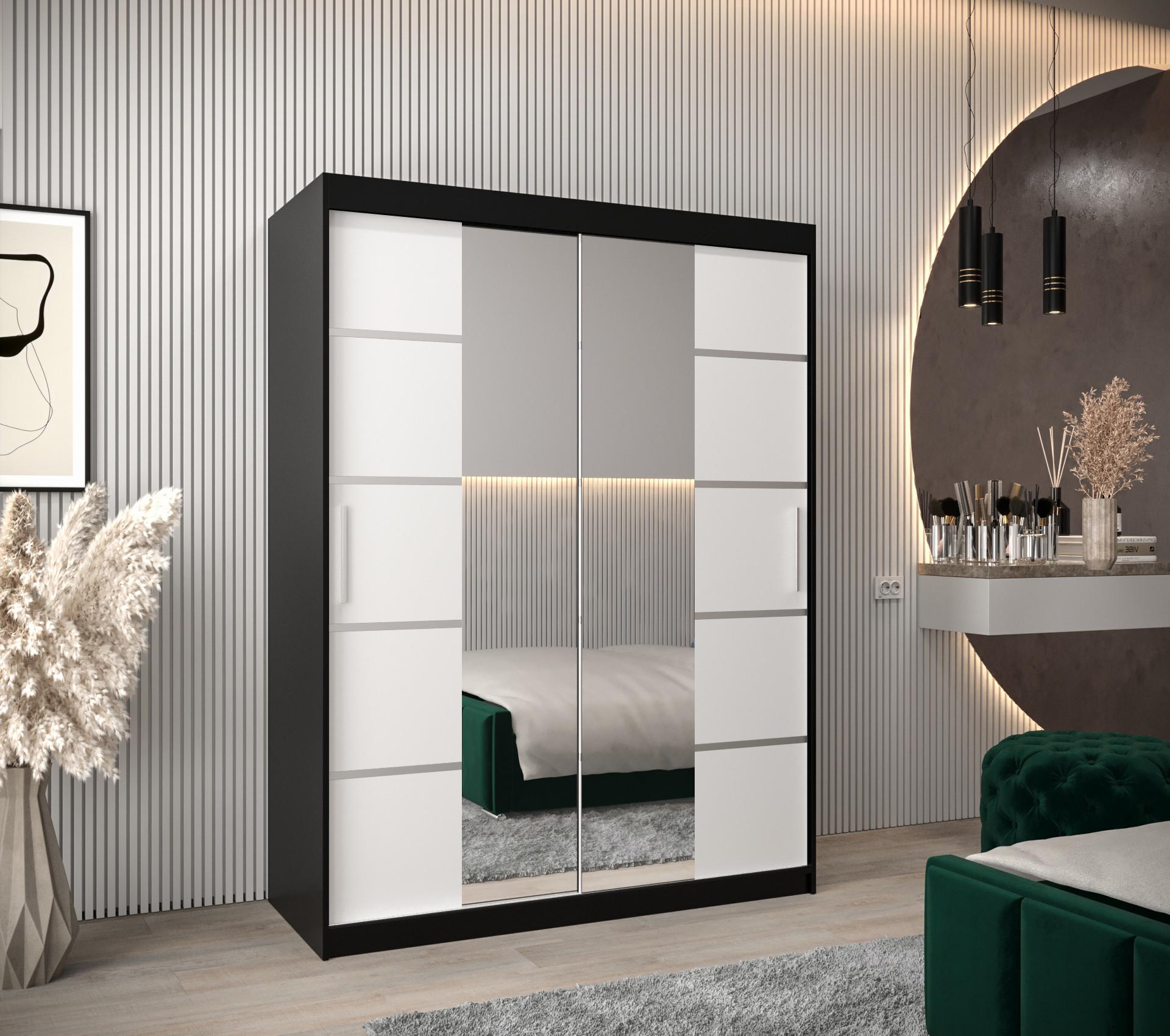 SCHWEBETÜRENSCHRANK 200/150/62 2-türig Holz MÖBEL KRYSPOL Möbel > Schränke > Kleiderschränke > Schwebetürenschränke Schwarz