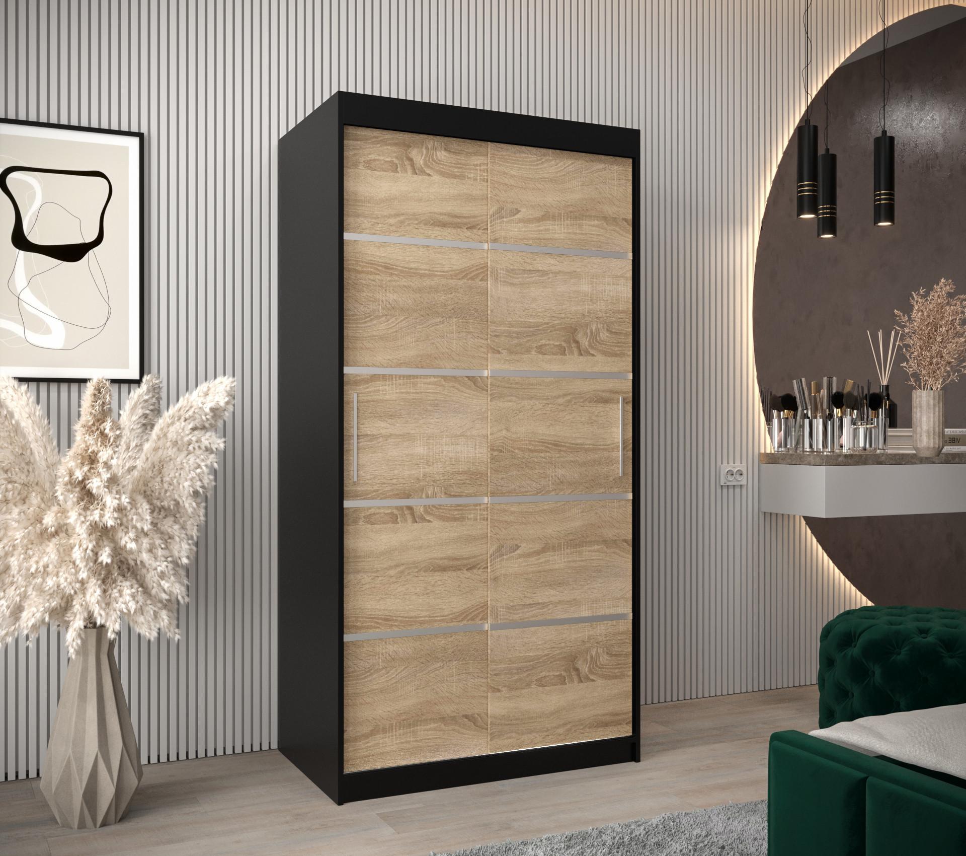 SCHWEBETÜRENSCHRANK 200/100/62 2-türig Holz MÖBEL KRYSPOL Möbel > Schränke > Kleiderschränke > Schwebetürenschränke Schwarz