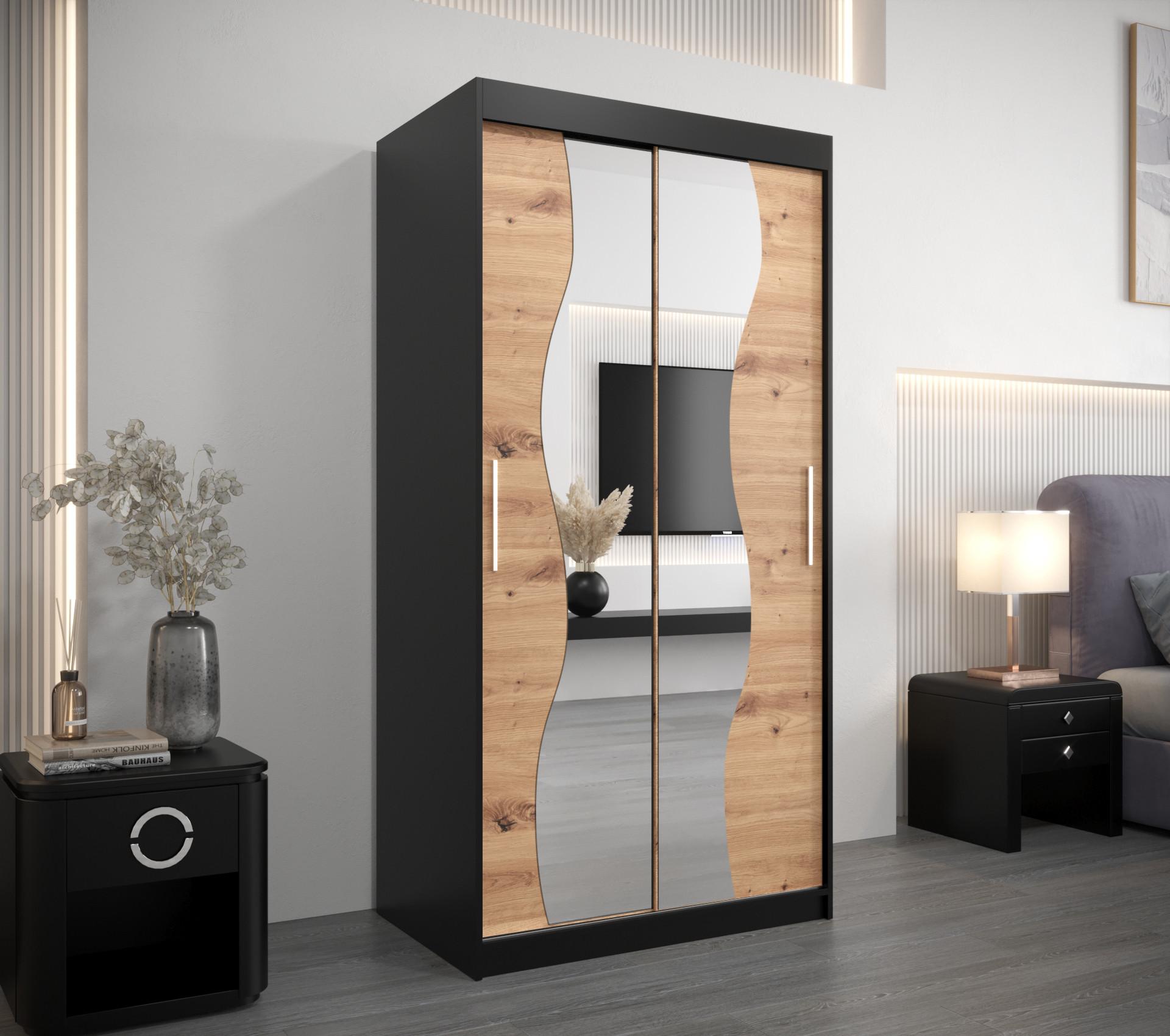 SCHWEBETÜRENSCHRANK 200/100/62 2-türig Holz MÖBEL KRYSPOL Möbel > Schränke > Kleiderschränke > Schwebetürenschränke Schwarz