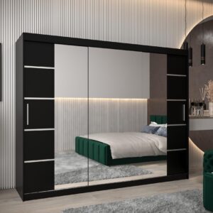 wohnli-moebel-suche-800000862430-1 SCHWEBETÜRENSCHRANK 200/250/62 3-türig Holz MÖBEL KRYSPOL Möbel > Schränke > Kleiderschränke > Schwebetürenschränke Schwarz