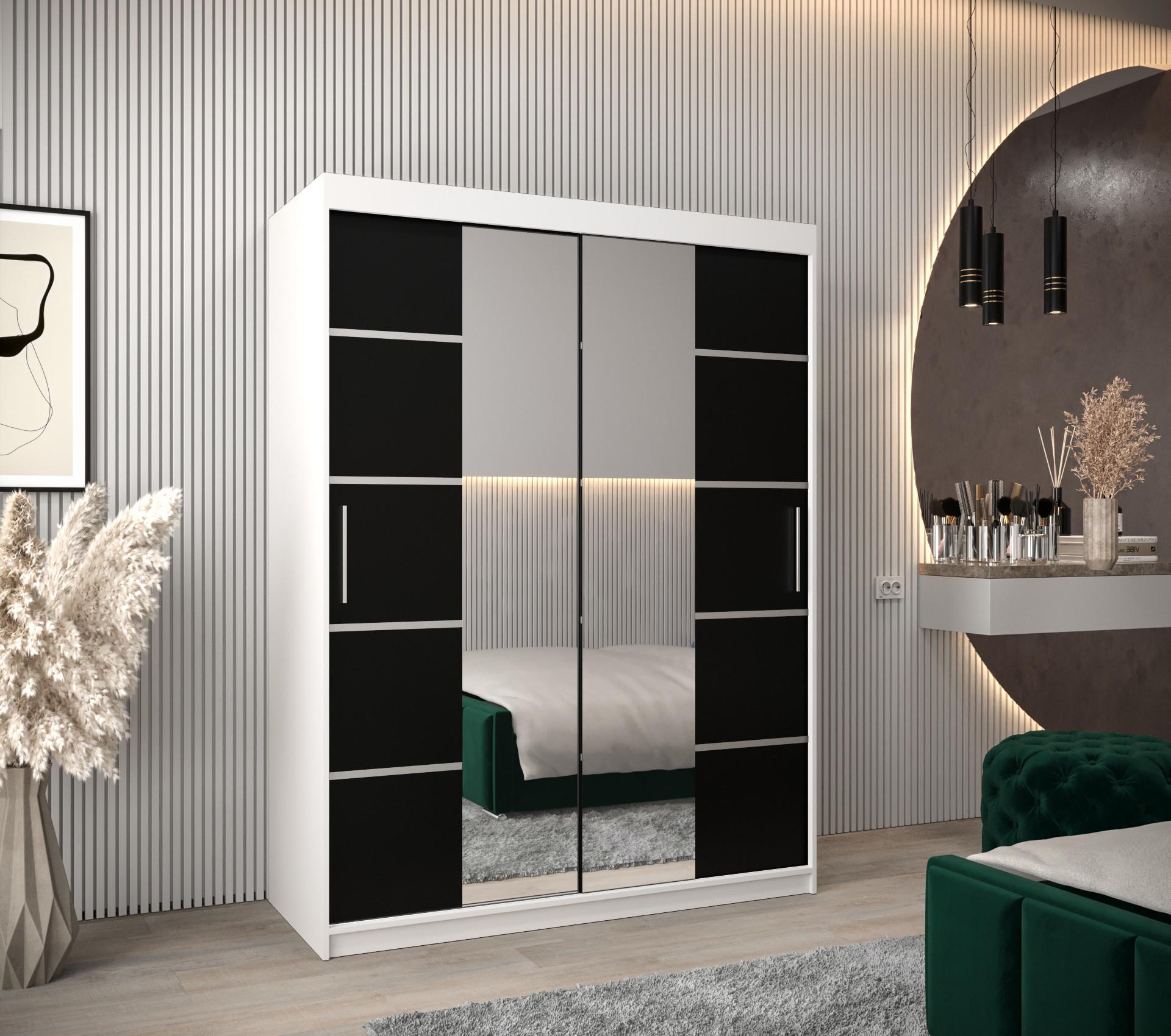 SCHWEBETÜRENSCHRANK 200/150/62 2-türig Holz MÖBEL KRYSPOL Möbel > Schränke > Kleiderschränke > Schwebetürenschränke Weiß