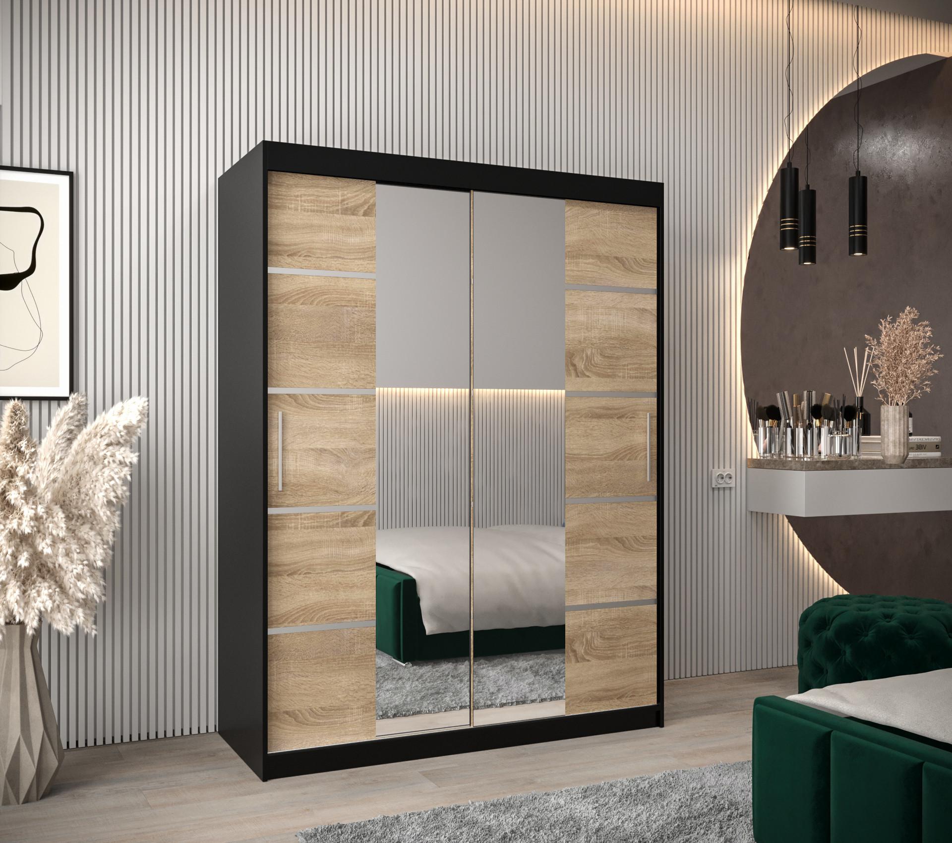 SCHWEBETÜRENSCHRANK 200/150/62 2-türig Holz MÖBEL KRYSPOL Möbel > Schränke > Kleiderschränke > Schwebetürenschränke Schwarz