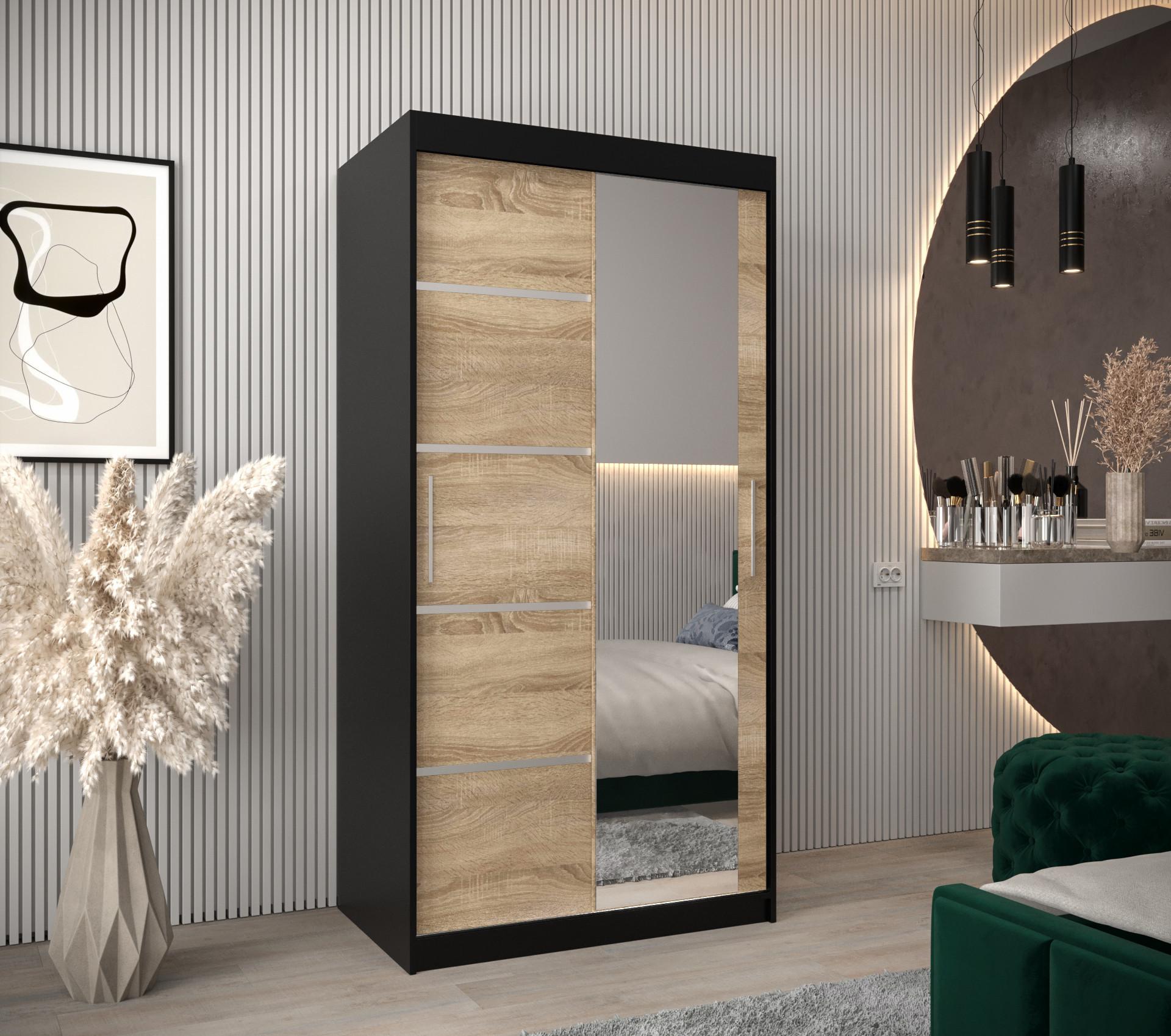 SCHWEBETÜRENSCHRANK 200/100/62 2-türig Holz MÖBEL KRYSPOL Möbel > Schränke > Kleiderschränke > Schwebetürenschränke Schwarz