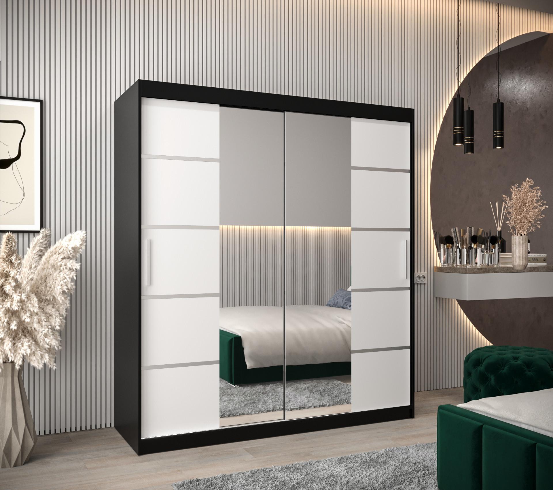 SCHWEBETÜRENSCHRANK 200/180/62 2-türig Holz MÖBEL KRYSPOL Möbel > Schränke > Kleiderschränke > Schwebetürenschränke Schwarz
