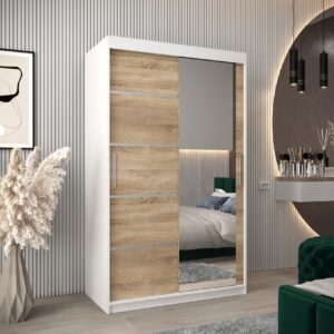 wohnli-moebel-suche-800000862577-1 SCHWEBETÜRENSCHRANK 200/120/62 2-türig Holz MÖBEL KRYSPOL Möbel > Schränke > Kleiderschränke > Schwebetürenschränke Weiß