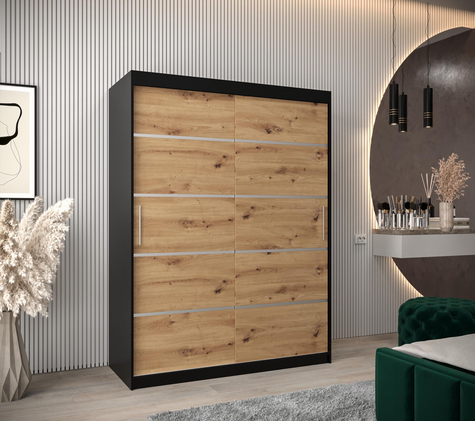 SCHWEBETÜRENSCHRANK 200/150/62 2-türig Holz MÖBEL KRYSPOL Möbel > Schränke > Kleiderschränke > Schwebetürenschränke Schwarz
