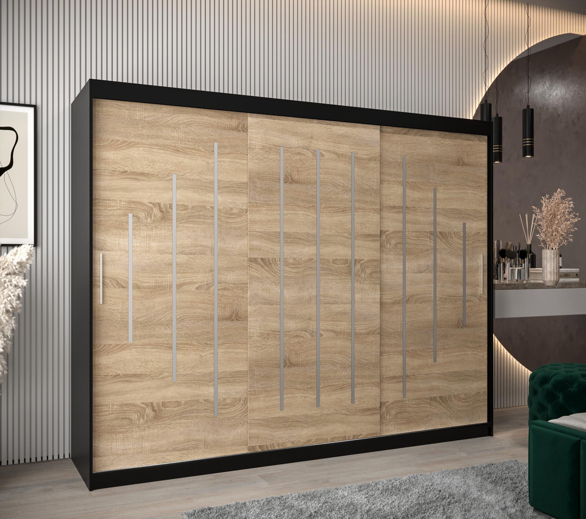 SCHWEBETÜRENSCHRANK 200/250/62 3-türig Holz Abiks Möbel Möbel > Schränke > Kleiderschränke > Schwebetürenschränke Schwarz