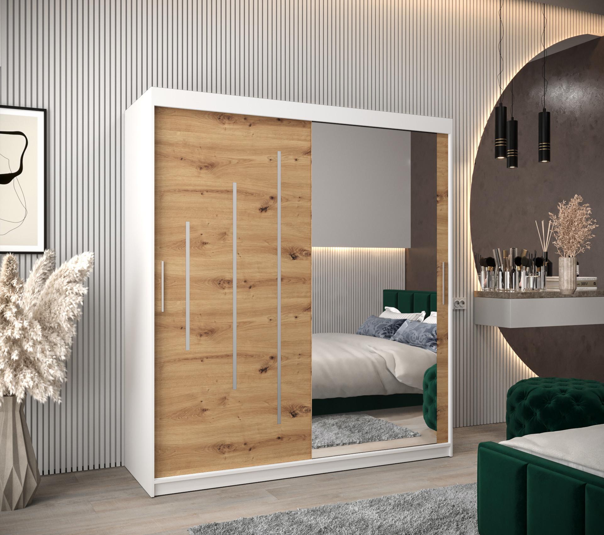 SCHWEBETÜRENSCHRANK 200/180/62 2-türig Holz Abiks Möbel Möbel > Schränke > Kleiderschränke > Schwebetürenschränke Weiß