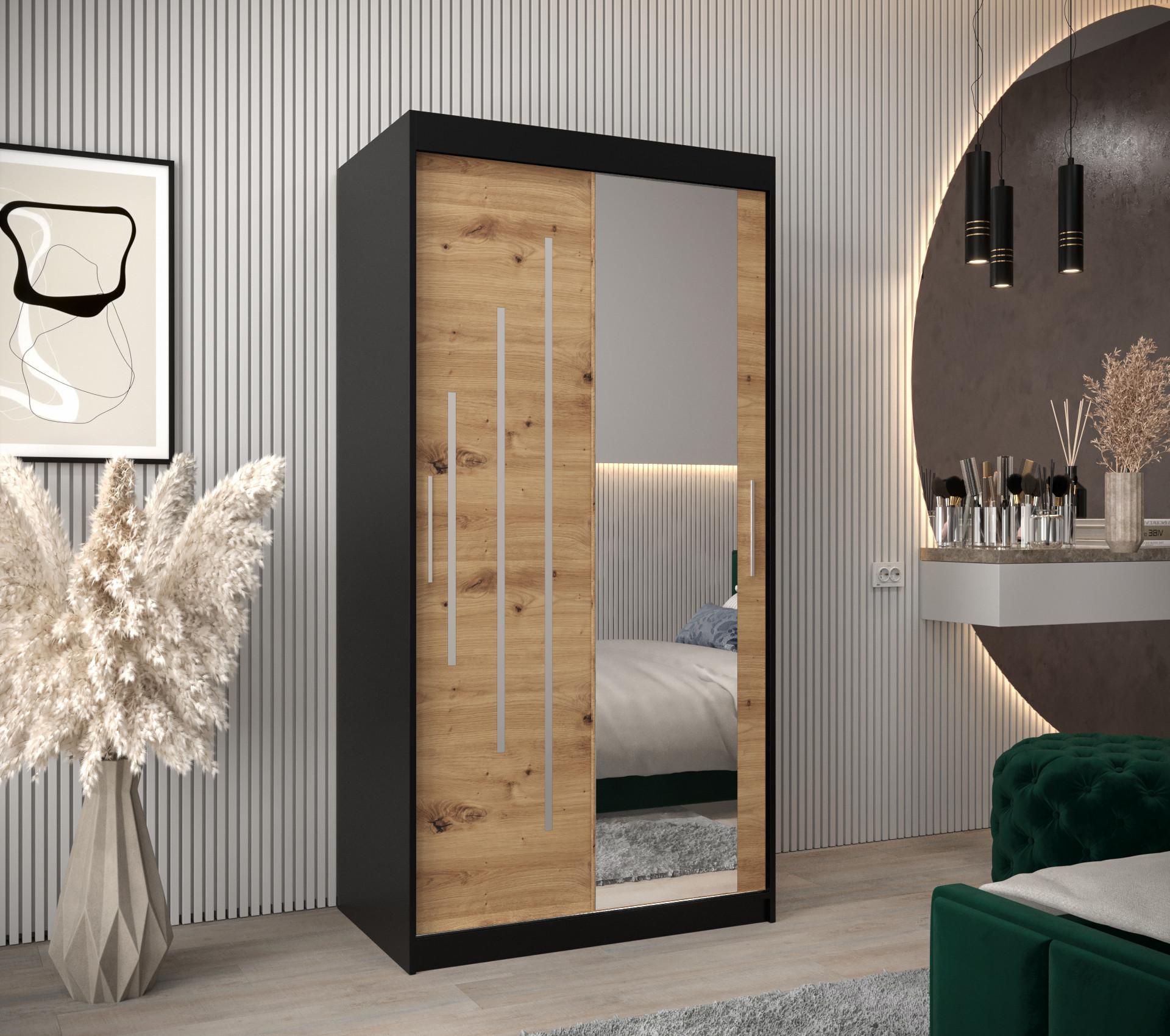SCHWEBETÜRENSCHRANK 200/100/62 2-türig Holz Abiks Möbel Möbel > Schränke > Kleiderschränke > Schwebetürenschränke Schwarz