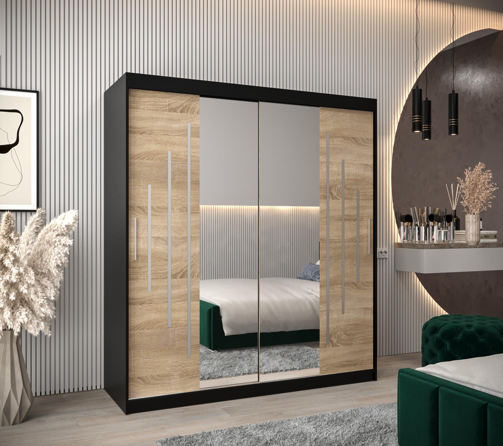 SCHWEBETÜRENSCHRANK 200/180/62 2-türig Holz Abiks Möbel Möbel > Schränke > Kleiderschränke > Schwebetürenschränke Schwarz