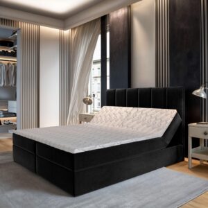 BOXBETT BARINO 140x200 cm mit Matratze und Topper - Schwarz Holz MASSENO Möbel > Betten > Boxspringbetten Schwarz