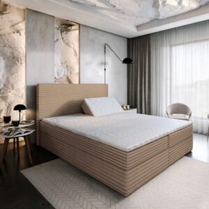 BOXBETT MILARA 180x200 cm mit Matratze und Topper - Beige Holz MASSENO Möbel > Betten > Boxspringbetten Beige