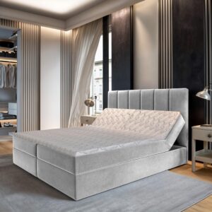 wohnli-moebel-suche-800000882537-1 BOXBETT BARINO 160x200 cm mit Matratze und Topper - Hellgrau Holz MASSENO Möbel > Betten > Boxspringbetten Grau