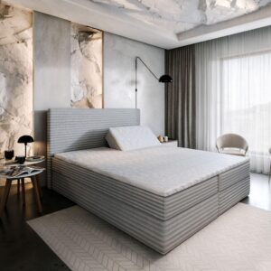 BOXBETT MILARA 160x200 cm mit Matratze und Topper - Hellgrau Holz MASSENO Möbel > Betten > Boxspringbetten Grau