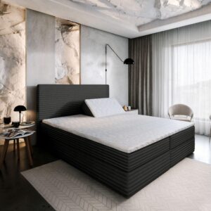 BOXBETT MILARA 180x200 cm mit Matratze und Topper - Schwarz Holz MASSENO Möbel > Betten > Boxspringbetten Schwarz