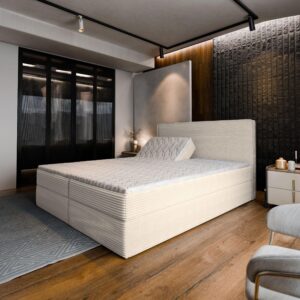 wohnli-moebel-suche-800000882546-1 BOXBETT ASTOR 180x200 cm mit Matratze und Topper - Creme Holz MASSENO Möbel > Betten > Boxspringbetten Weiß