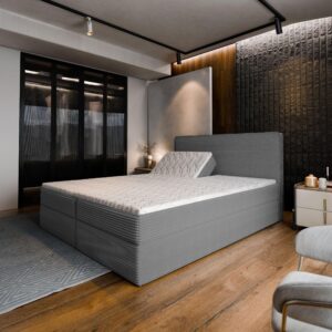 BOXBETT ASTOR 180x200 cm mit Matratze und Topper - Grau Holz MASSENO Möbel > Betten > Boxspringbetten Grau