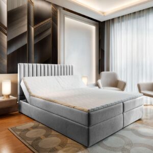 wohnli-moebel-suche-800000882558-1 BOXBETT MURLO 180x200 cm mit Matratze und Topper - Hellgrau Holz MASSENO Möbel > Betten > Boxspringbetten Grau