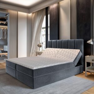 wohnli-moebel-suche-800000882572-1 BOXBETT BARINO 140x200 cm mit Matratze und Topper - Grau Holz MASSENO Möbel > Betten > Boxspringbetten Grau