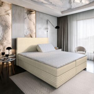 wohnli-moebel-suche-800000882574-1 BOXBETT MILARA 160x200 cm mit Matratze und Topper - Creme Holz MASSENO Möbel > Betten > Boxspringbetten Weiß