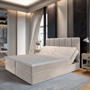 wohnli-moebel-suche-800000882598-1 BOXBETT BARINO 180x200 cm mit Matratze und Topper - Beige Holz MASSENO Möbel > Betten > Boxspringbetten Beige