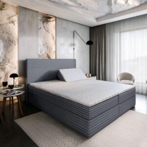 wohnli-moebel-suche-800000882604-1 BOXBETT MILARA 140x200 cm mit Matratze und Topper - Grau Holz MASSENO Möbel > Betten > Boxspringbetten Grau