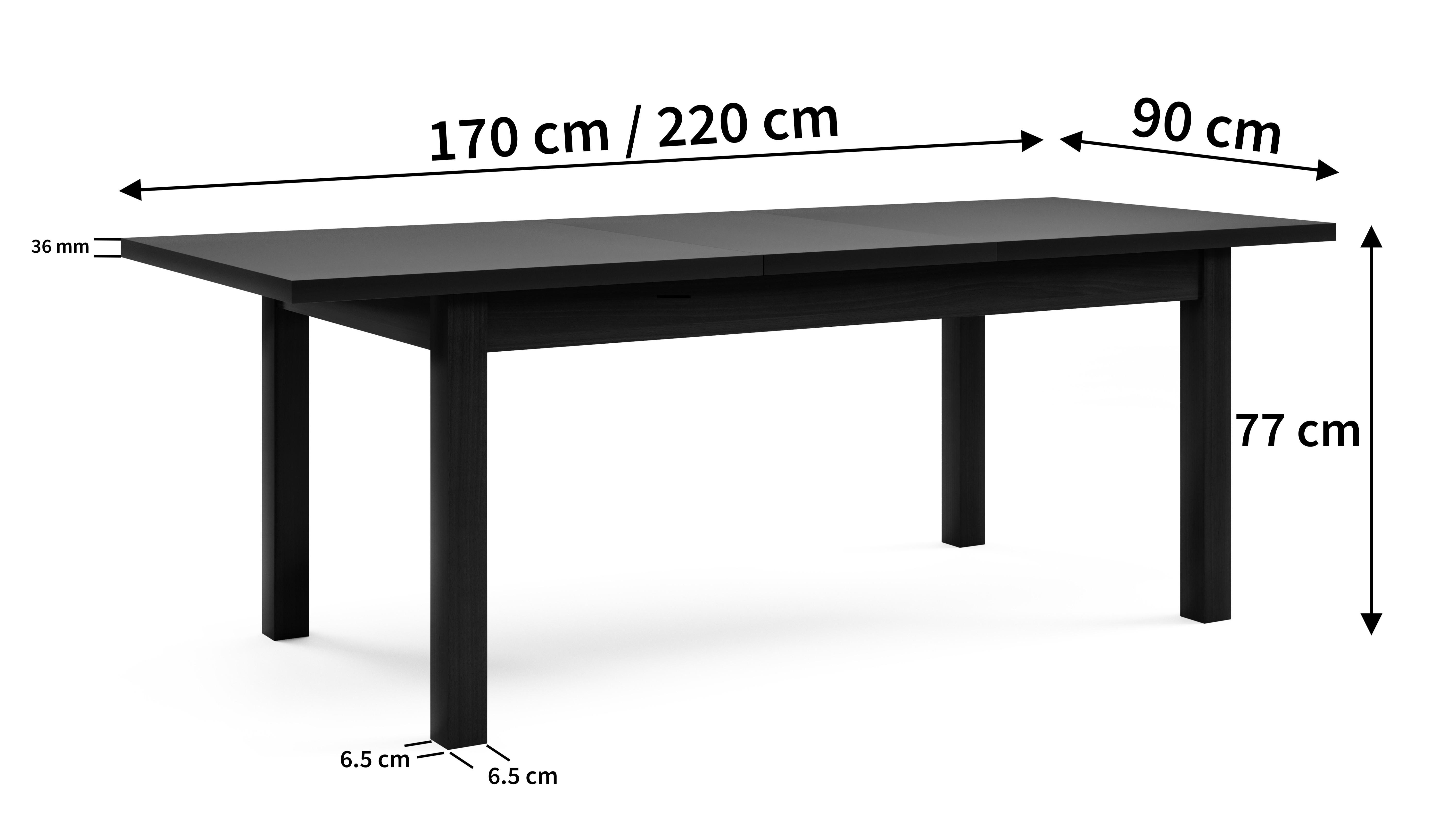 wohnli-moebel-suche-800000882630-1 ESSTISCH BRUNO Ausziehbar 170 - 220 / 90 x 77 cm Holz MASSENO Möbel > Tische > Esstische Schwarz