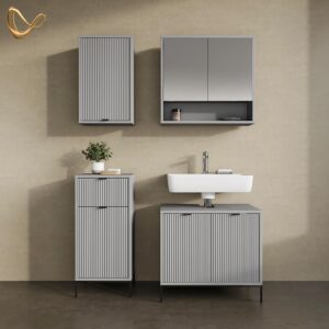 BADSCHRANK ATERNO Grau 40 x 87 cm mit Tür und Schublade Holzwerkstoff Livinity® Möbel > Schränke > Badezimmerschränke Grau