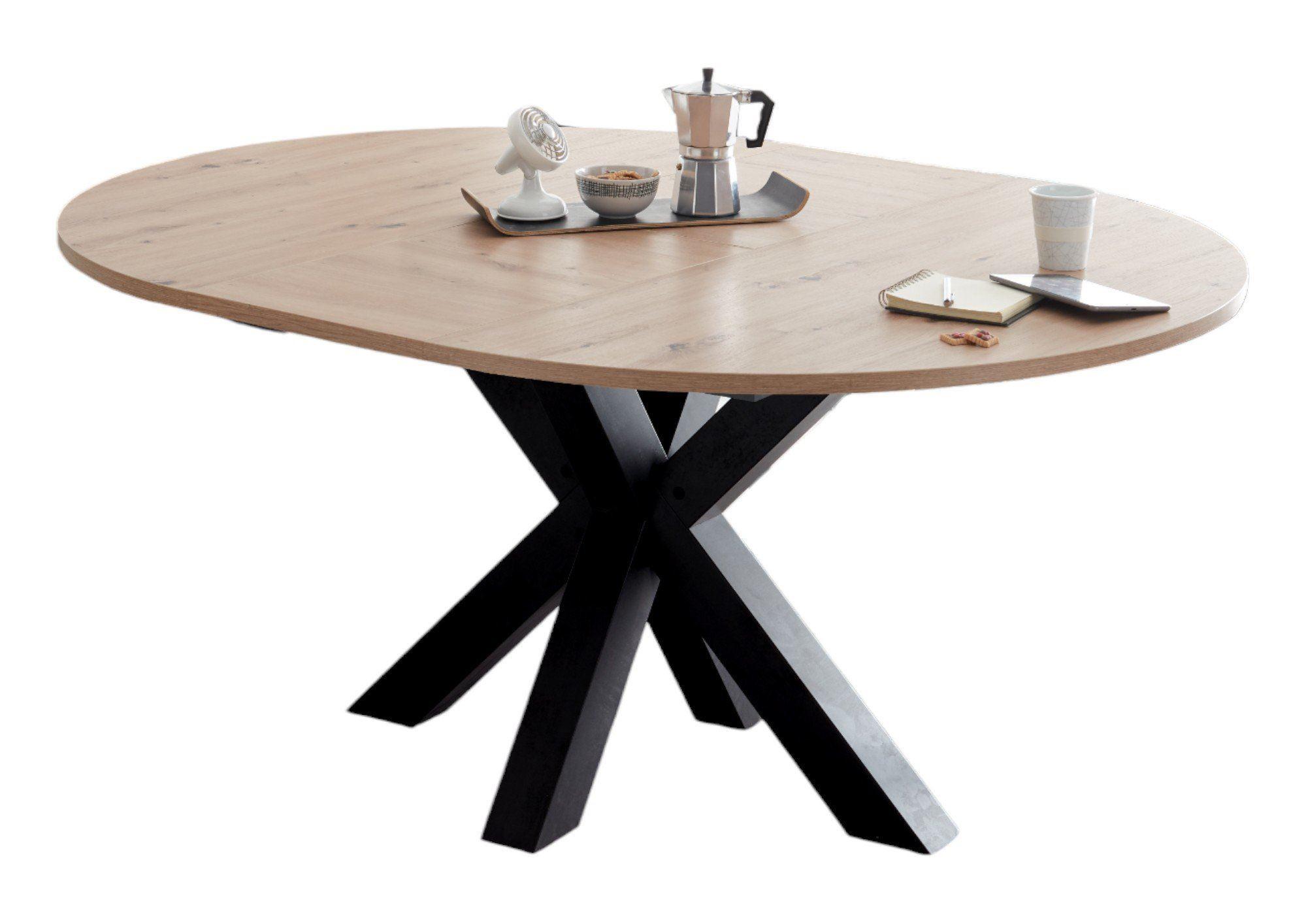 ESSTISCH Rund ausziehbar Edda 9 110 x 110 x 78 Küchentisch Schwarzstahl/Asteiche Holz 58aufmkessel Möbel > Tische > Esstische Braun