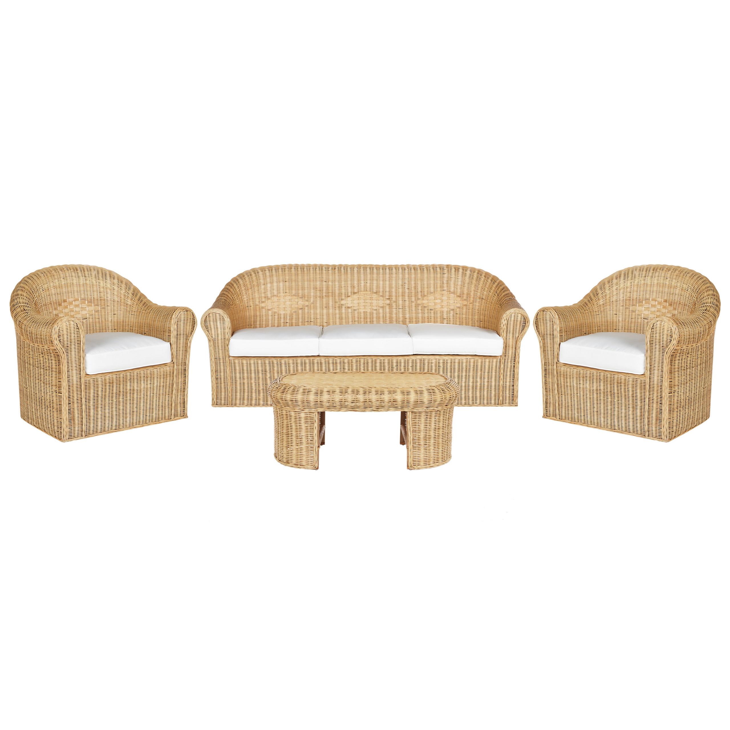 Wohnli Möbelsuche - LOUNGE SET 5-Sitzer Rattan naturfarben Auflagen weiß Fracasti