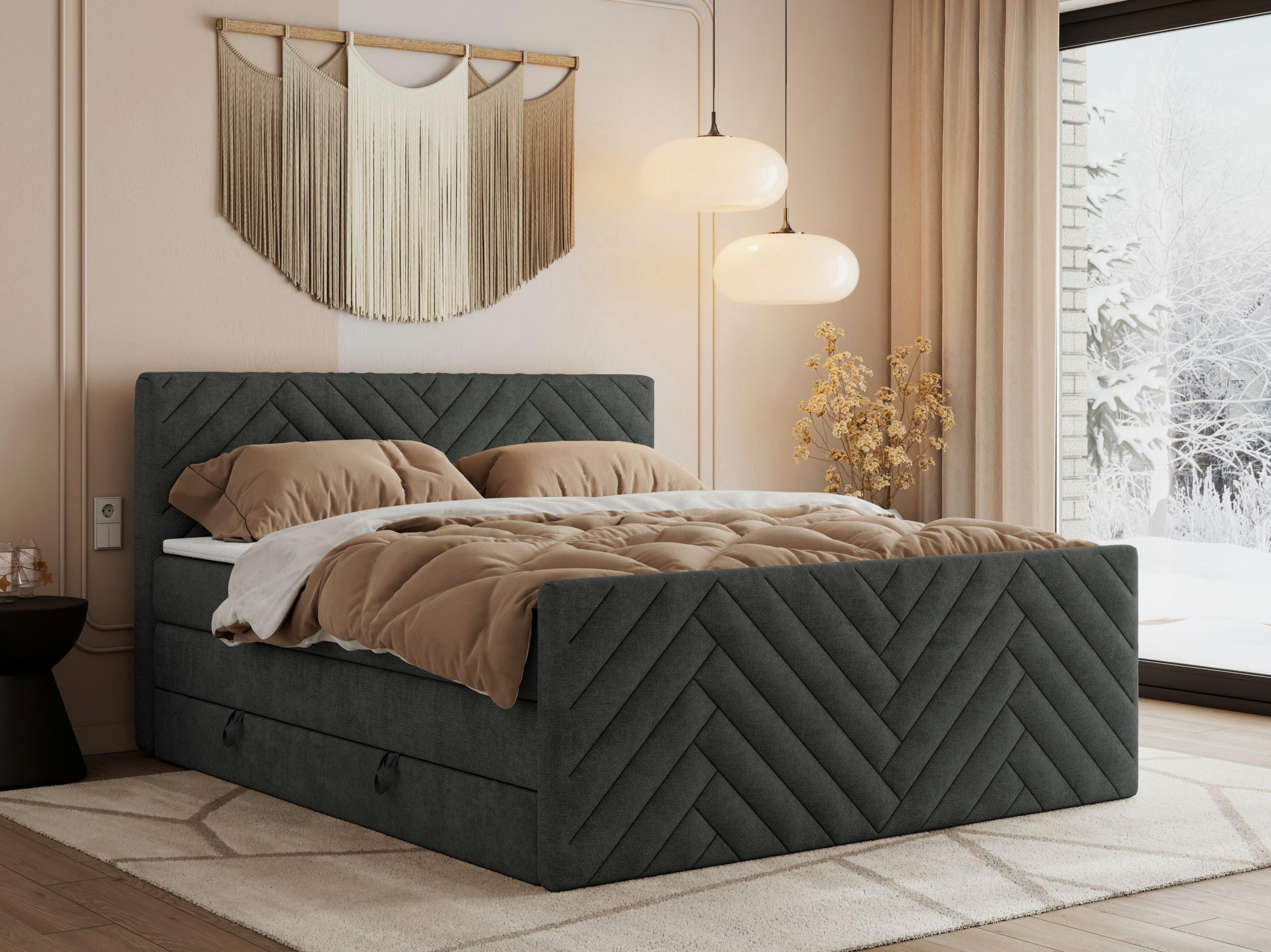 wohnli-moebel-suche-800000898737-1 BOXSPRINGBETT PARIS KING DUO - 140/200 - Dunkelgrau Struktur - H4 Textil MKS Möbel > Betten > Boxspringbetten Grau