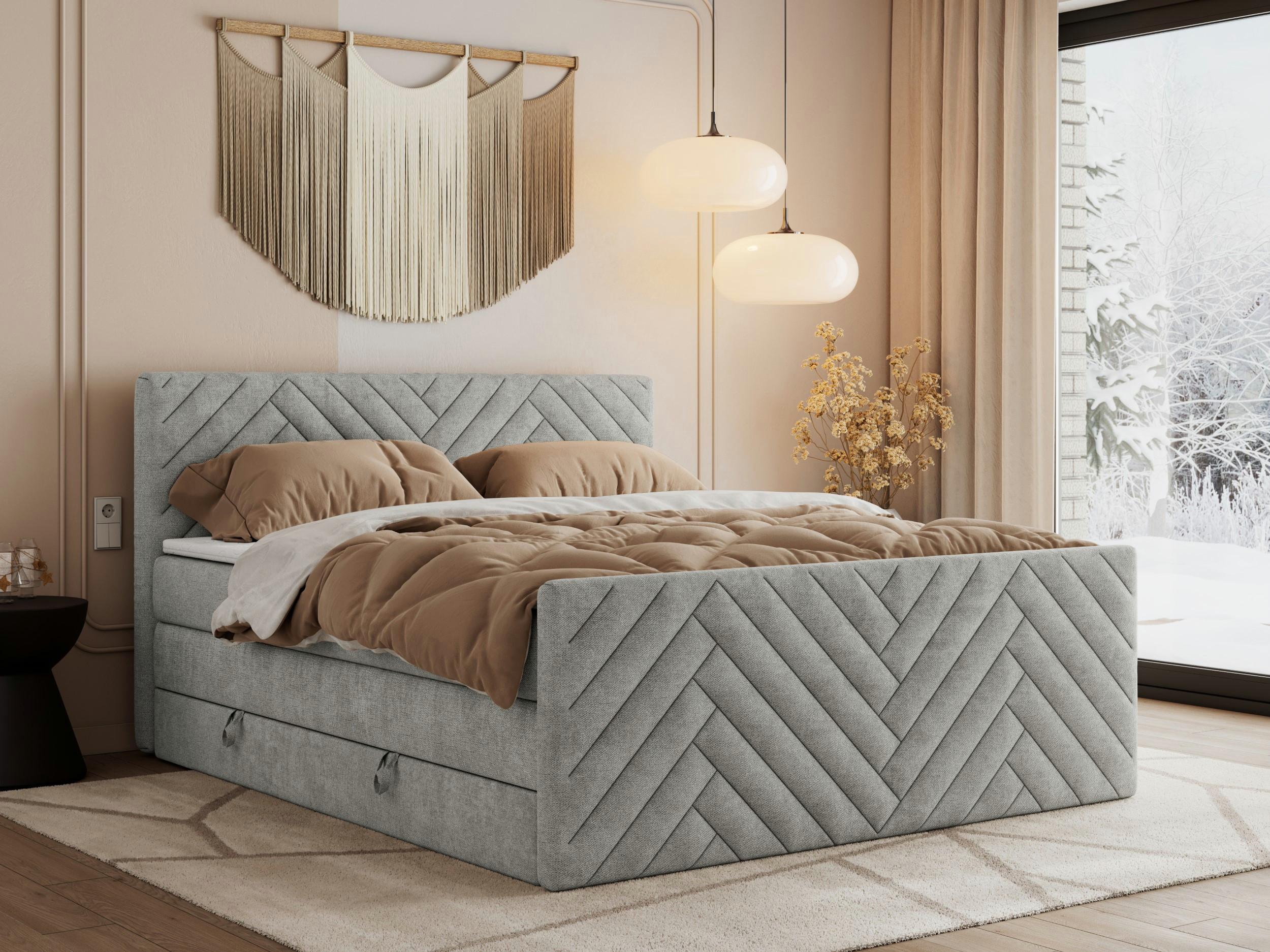 BOXSPRINGBETT PARIS KING DUO - 200/200 - Hellgrau Struktur - H4 Textil MKS Möbel > Betten > Boxspringbetten Grau