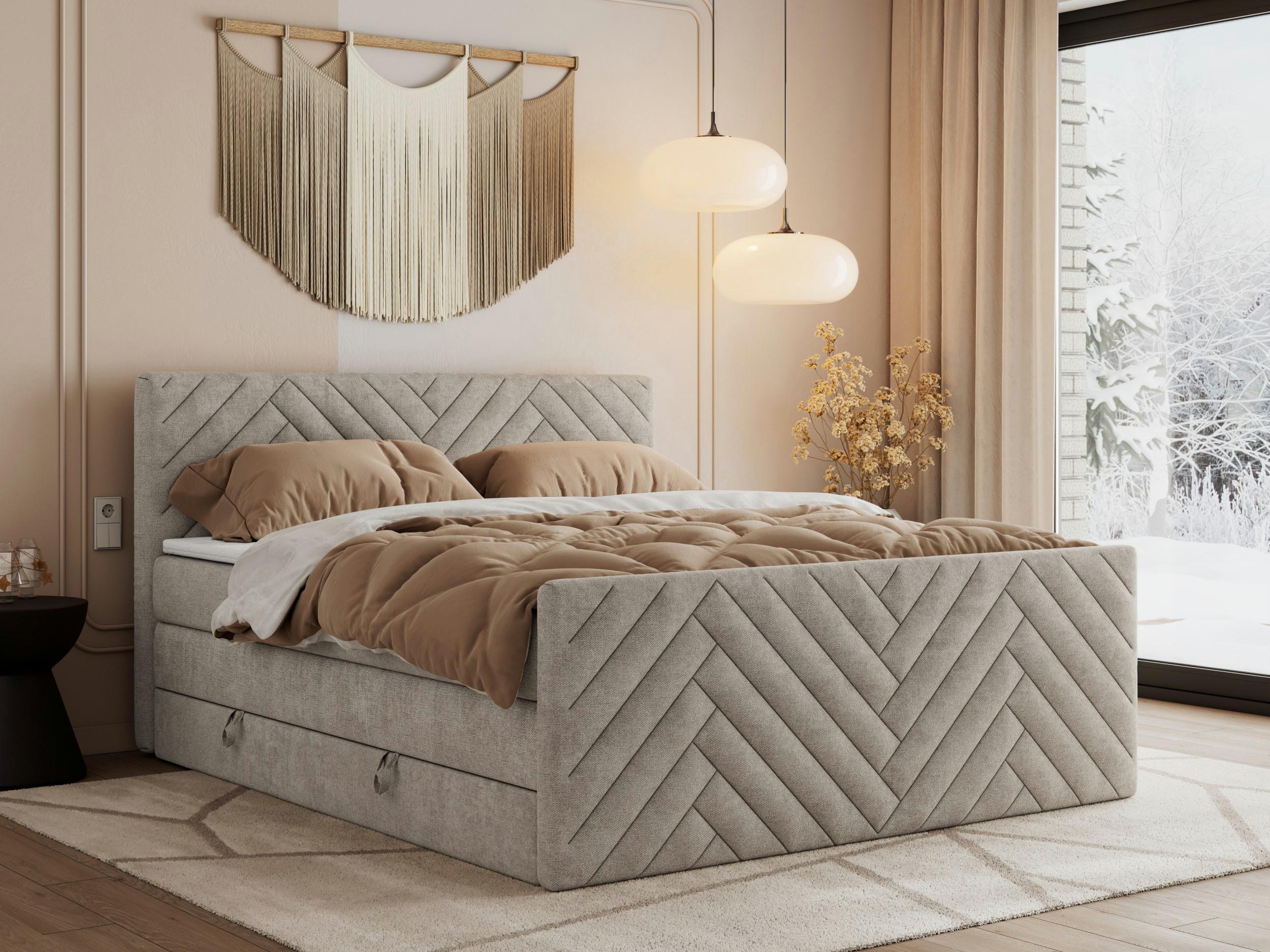 BOXSPRINGBETT PARIS KING DUO - 160/200 - Beige Struktur - H4 Textil MKS Möbel > Betten > Boxspringbetten Beige