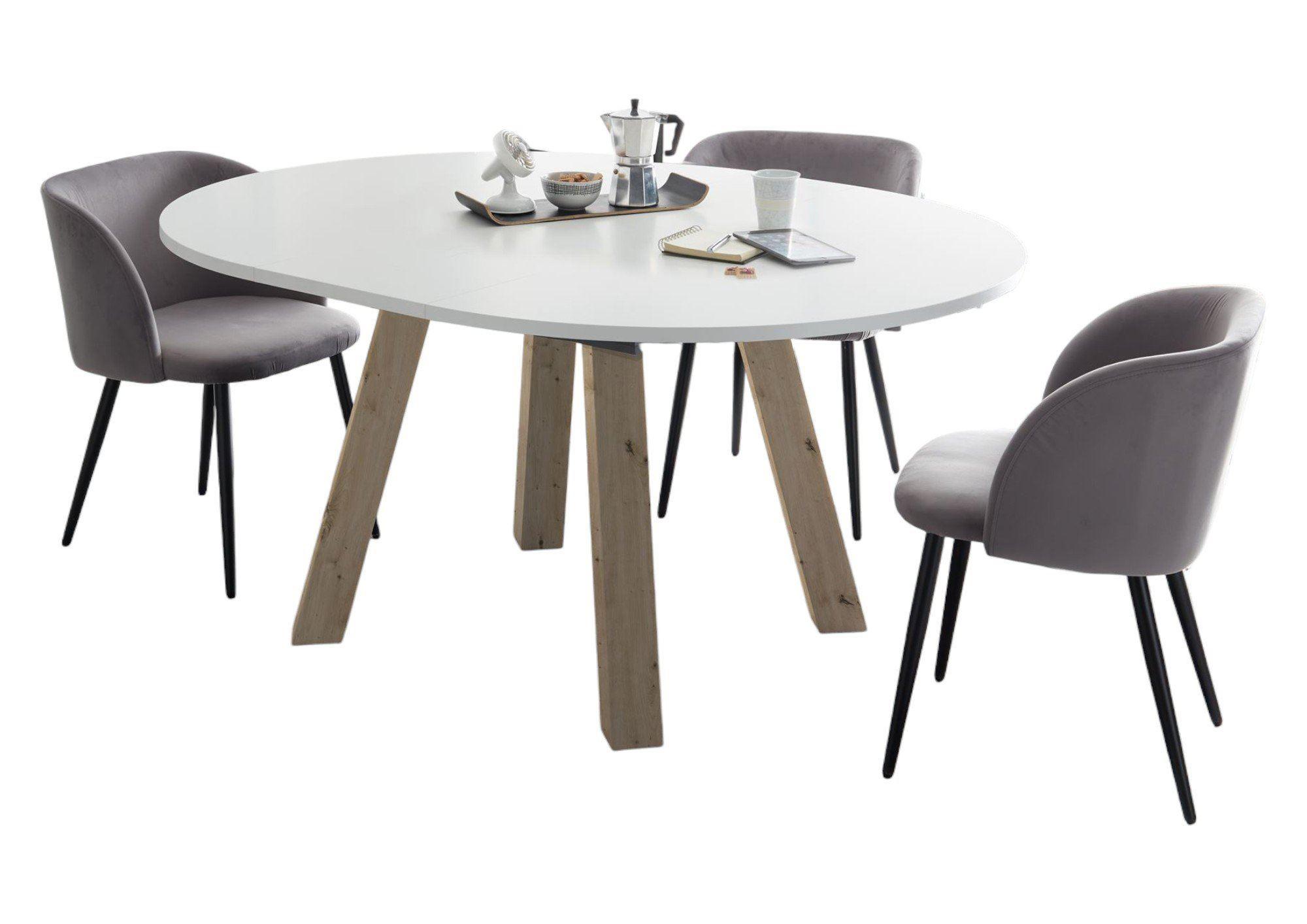 ESSTISCH Rund ausziehbar Edda 1 110 x 110 x 78 Küchentisch Asteiche/Weiß Matt Lack Holz 58aufmkessel Möbel > Tische > Esstische Weiß