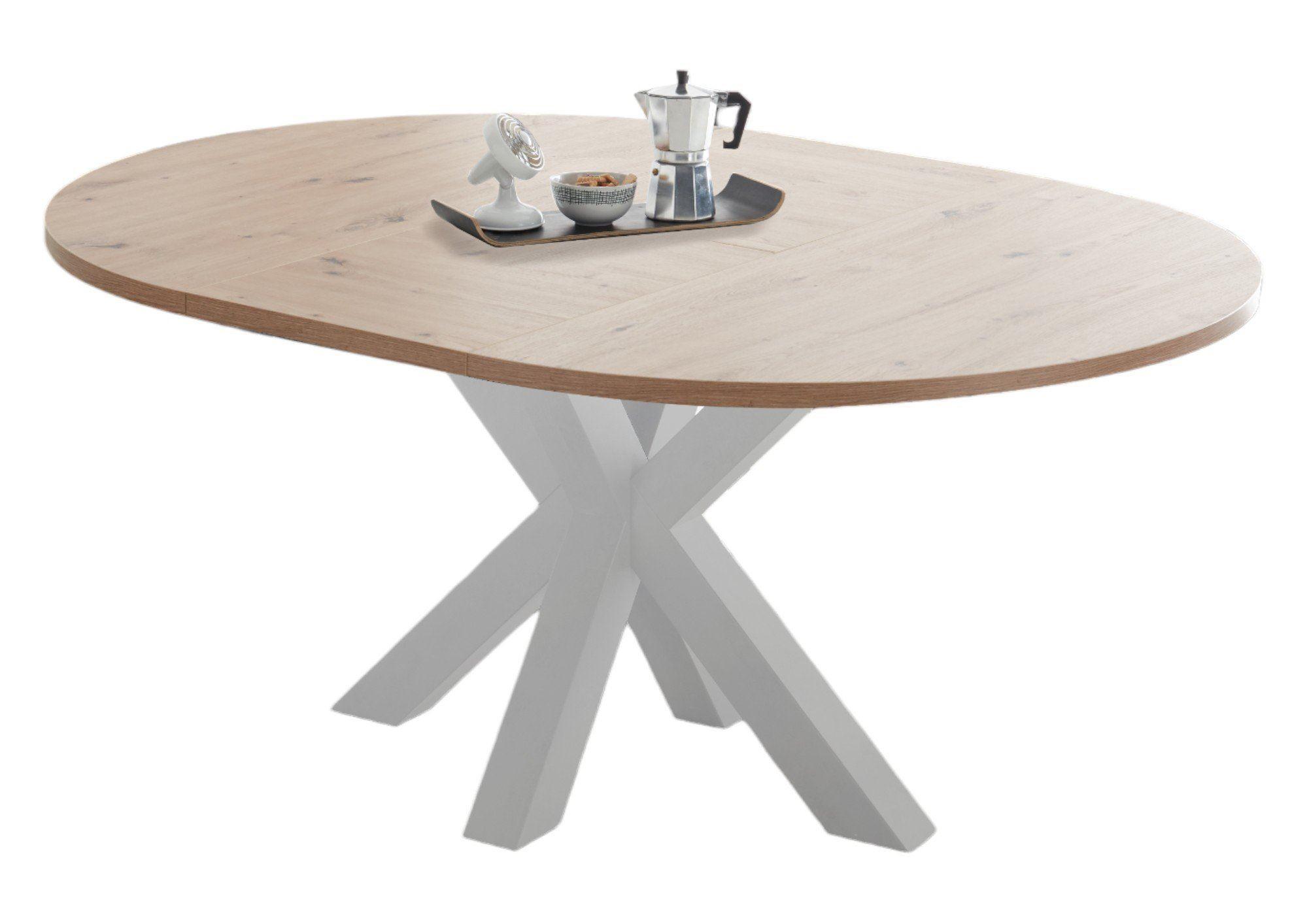 ESSTISCH Rund ausziehbar Edda 10 110 x 110 x 78 Küchentisch Weiß Matt Lack/Asteiche Holz 58aufmkessel Möbel > Tische > Esstische Braun