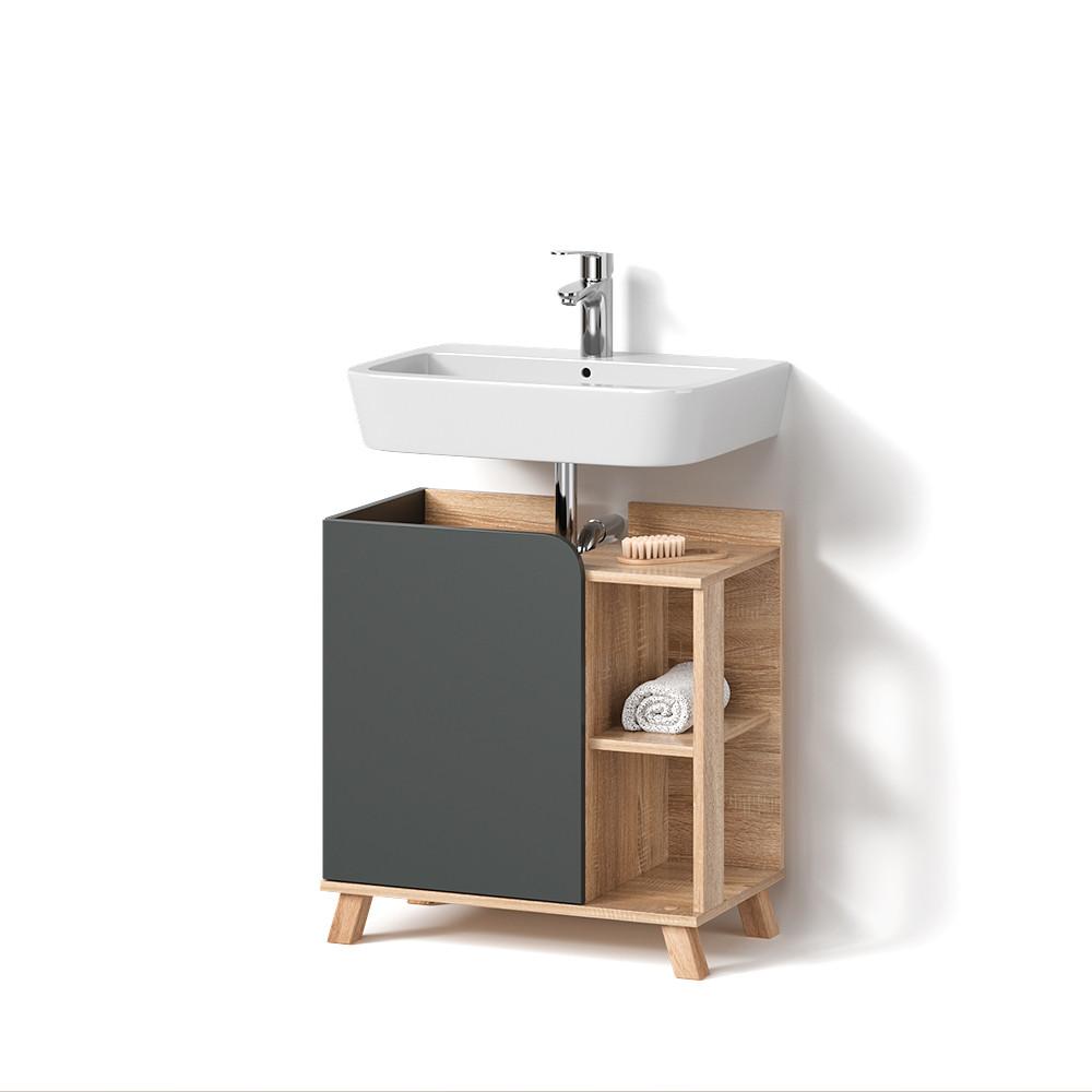 wohnli-moebel-suche-800000904778 Wohnli Möbelsuche - WASCHBECKENUNTERSCHRANK Marano Anthrazit 60 x 65 cm mit Tür und offenen Fächern