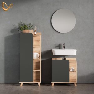 wohnli-moebel-suche-800000904782-1 MIDISCHRANK Marano Anthrazit 50 x 128 cm mit Tür und offenen Fächern Holzwerkstoff Livinity® Möbel > Schränke > Badezimmerschränke Anthrazit