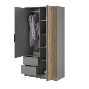 wohnli-moebel-suche-800000909350-1 DREHTÜRENSCHRANK NELIANA 105/200/51 cm 2-türig Grau Holzwerkstoff MASSENO Möbel > Schränke > Kleiderschränke > Drehtürenschränke Grau