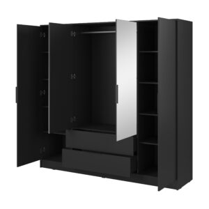wohnli-moebel-suche-800000909357-1 DREHTÜRENSCHRANK CATERINA 206/200/51 cm 4-türig mit Spiegel Schwarz Holzwerkstoff MASSENO Möbel > Schränke > Kleiderschränke > Drehtürenschränke Schwarz