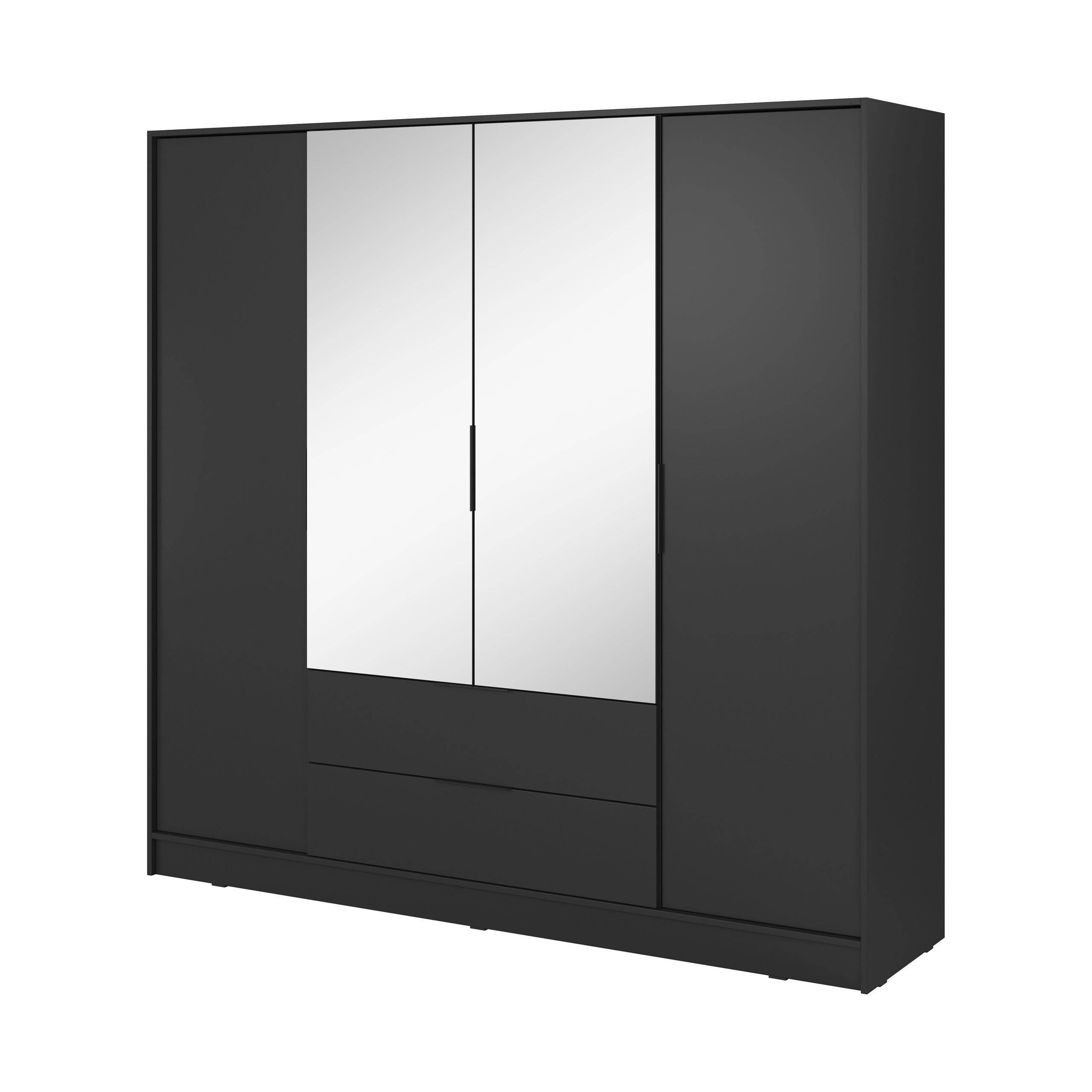 Wohnli Möbelsuche - DREHTÜRENSCHRANK CATERINA 206/200/51 cm 4-türig mit Spiegel Schwarz