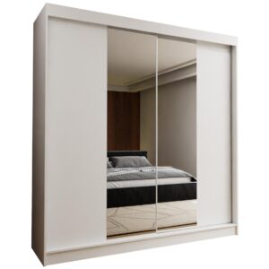 Wohnli Möbelsuche - SCHWEBETÜRENSCHRANK LUCENZA 200/216/61 cm 2-türig mit Spiegel Weiß