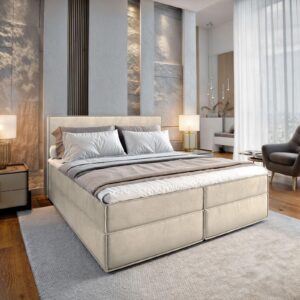 wohnli-moebel-suche-800000909378-1 BOXBETT PELLIO 180x200 cm mit Matratze und Topper - Creme Holz MASSENO Möbel > Betten > Boxspringbetten Weiß