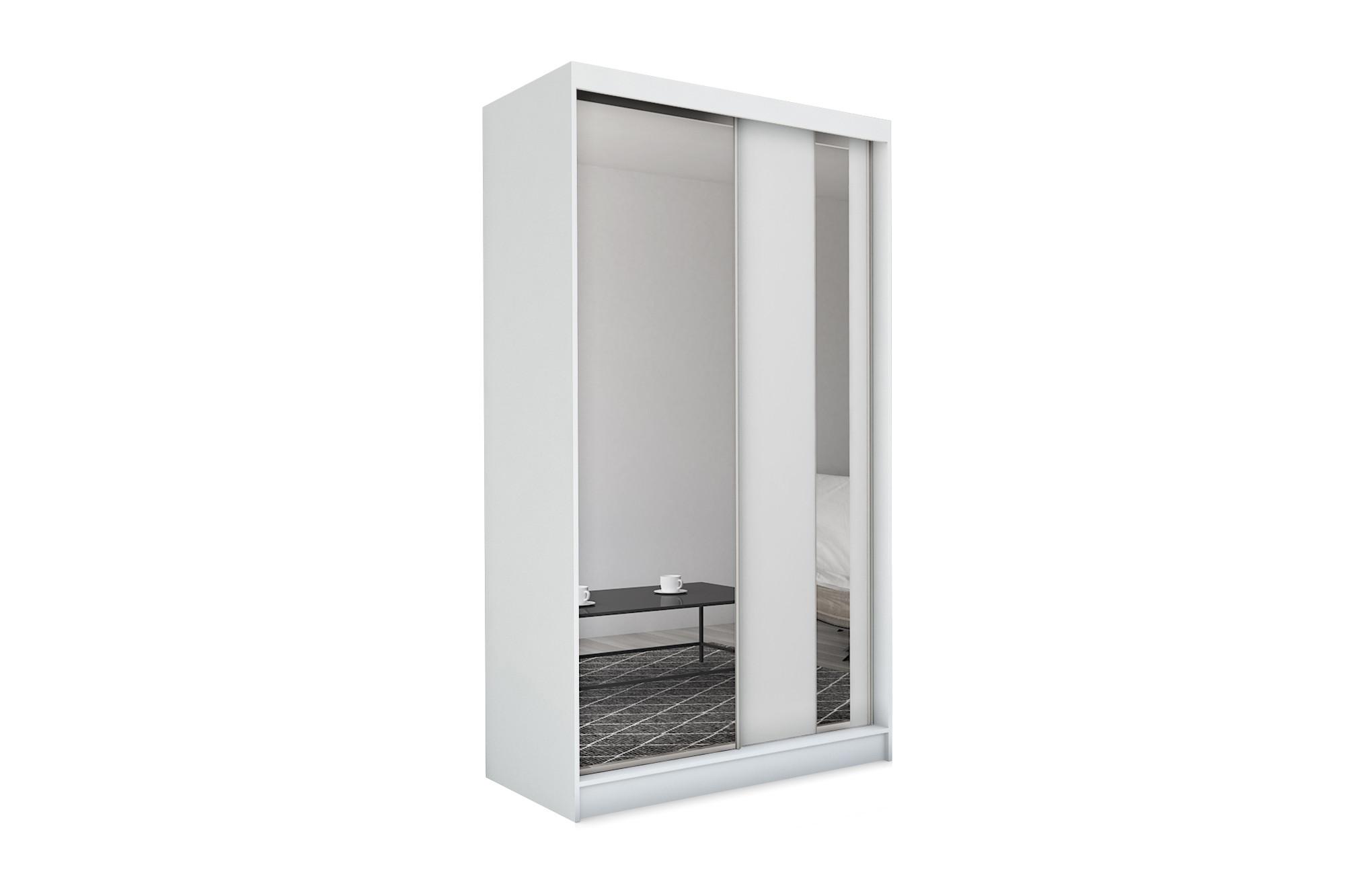 wohnli-moebel-suche-800000909403-1 SCHWEBETÜRENSCHRANK GRAZIA 150/216/61 cm 2-türig mit Spiegel Weiß Holzwerkstoff MASSENO Möbel > Schränke > Kleiderschränke > Schwebetürenschränke Weiß