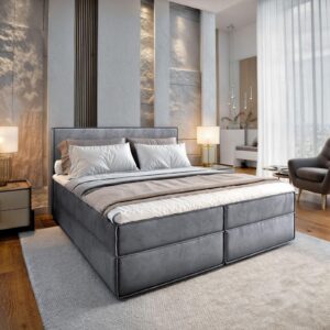 wohnli-moebel-suche-800000909406-1 BOXBETT PELLIO 140x200 cm mit Matratze und Topper - Grau Holz MASSENO Möbel > Betten > Boxspringbetten Grau