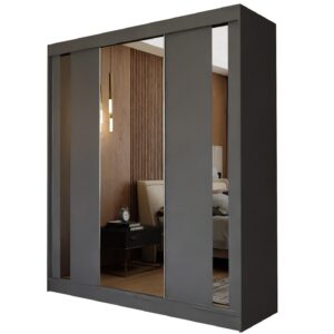 wohnli-moebel-suche-800000909414 Wohnli Möbelsuche - SCHWEBETÜRENSCHRANK GRAZIA 180/216/61 cm 3-türig mit Spiegel Grau