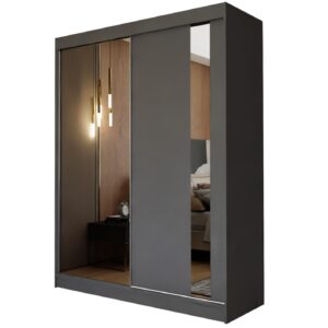 wohnli-moebel-suche-800000909416 Wohnli Möbelsuche - SCHWEBETÜRENSCHRANK GRAZIA 150/216/61 cm 2-türig mit Spiegel Grau