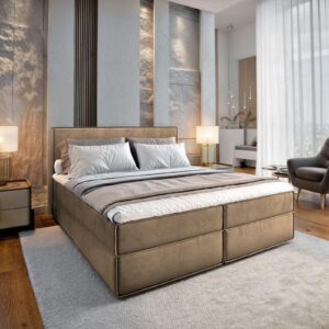 wohnli-moebel-suche-800000909417-1 BOXBETT PELLIO 140x200 cm mit Matratze und Topper - Beige Holz MASSENO Möbel > Betten > Boxspringbetten Beige