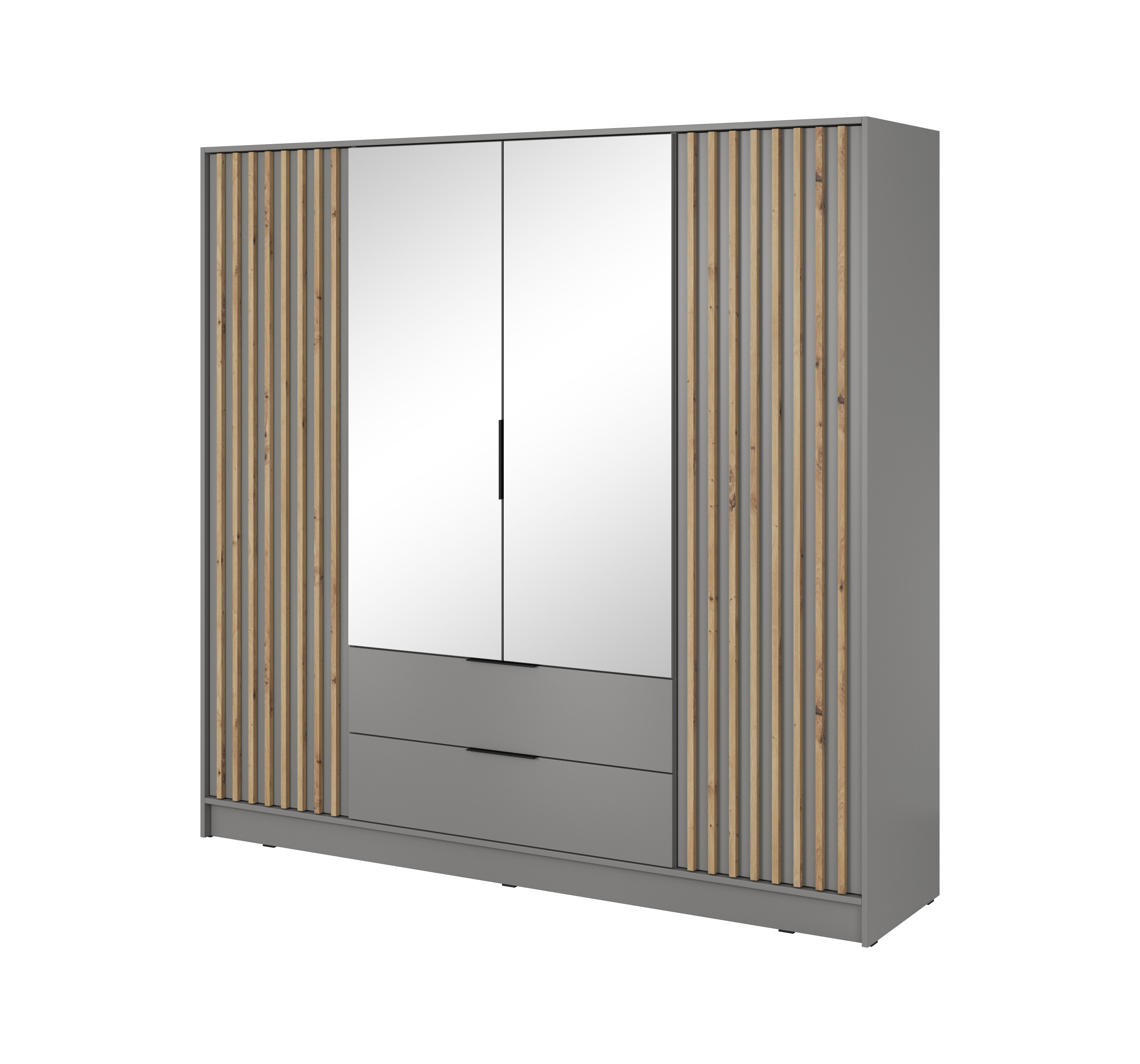 wohnli-moebel-suche-800000909468 Wohnli Möbelsuche - DREHTÜRENSCHRANK NELIANA 206/200/51 cm 4-türig mit Spiegel Grau